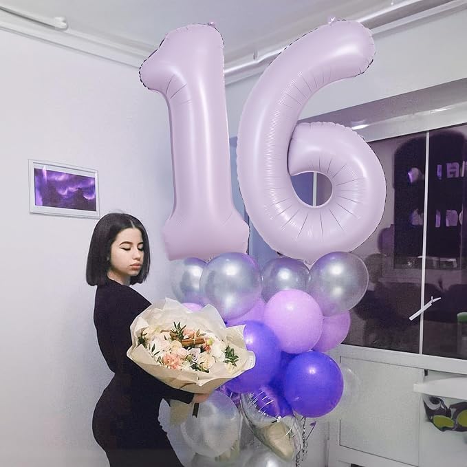 Light Purple 15th Birthday Balloons, 40 Inch Dusty Pastel Purple Mylar Foil - Image 4