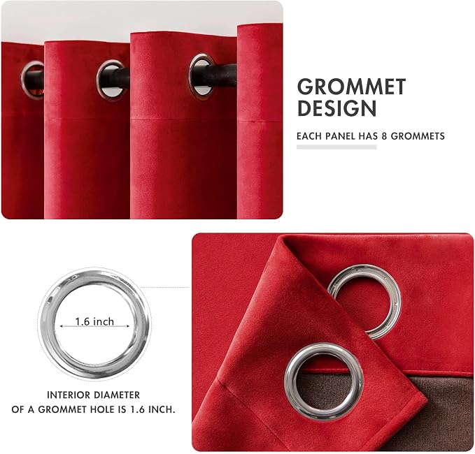MIULEE Velvet Curtains Christmas Red 52 x 84 Inch Length Set of 2 | Grommet - Image 2