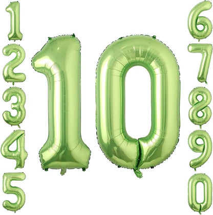 Light Green Number 10 Balloon 40 Inch, Glossy Metallic Double Digit Decor | by Unknown