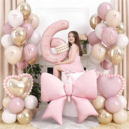 40 Inch Number 6 Balloon Pink, Dusty Blush Pink Gold White Sand Apricot Latex - Image 2
