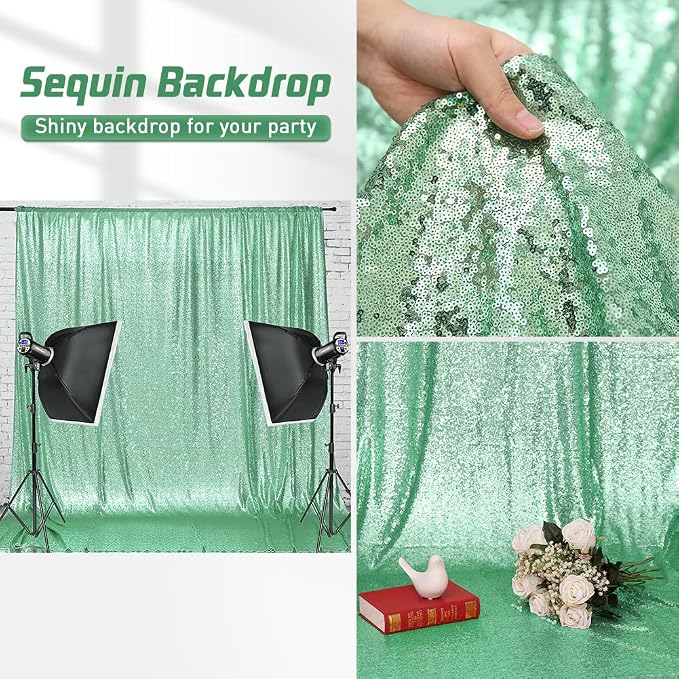 Eternal Beauty Mint Green 3mm Sequin Backdrop 6x6 Ft - Image 4