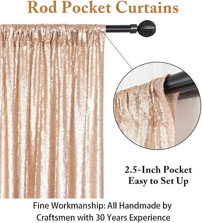 ShinyBeauty Sequence Backdrop Champagne 8FTx10FT Sequin Photo Backdrop - Image 3