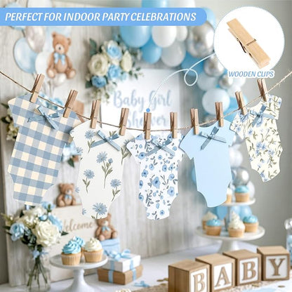 Frienda Baby in Bloom Paper Banner Baby Shower Blue Paper Bodysuit Dress - Image 5