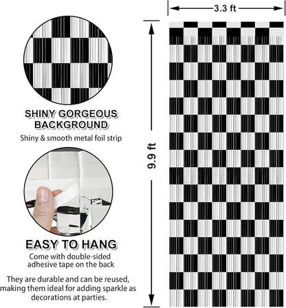 Crosize 4 Pack Black and White Party Streamers Backdrop, 3.3 x 9.9 ft | Tinsel - Image 2