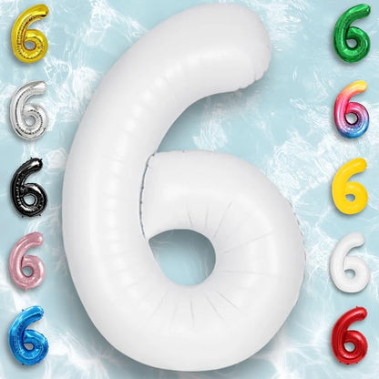 White Number Balloon 6 Mylar Foil Balloons 32 inch - Image 2