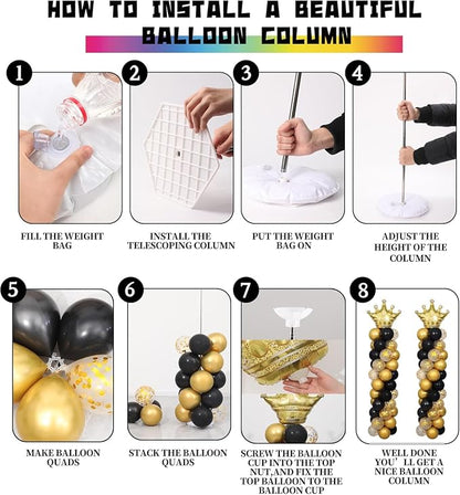 Black Gold Balloon Column Stand Kit 2 Sets, 7ft Height Adjustable Metal Balloon - Image 5