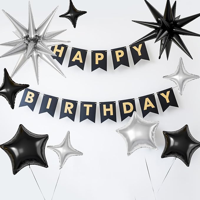 Black Silver Star Balloons, 22/18/10 Inch Foil Balloons, Four-Pointed Balloon - Image 7
