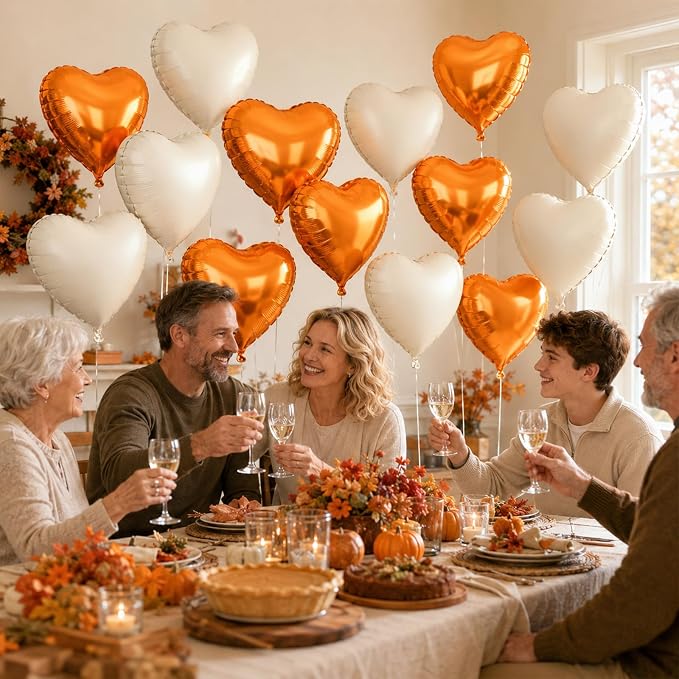 Orange White Heart Foil Balloons 18Inch - Image 3