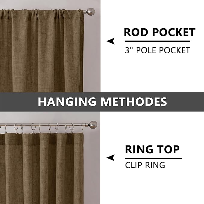 Tollpiz Linen Curtain Living Room Rod Pocket Semi Sheer Curtains Burlap Light - Image 5