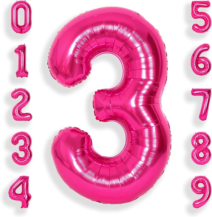 SUWEN 40 Inch Hot Pink Large 3 Number Balloons Big Foil Helium Number Balloons by SUWEN