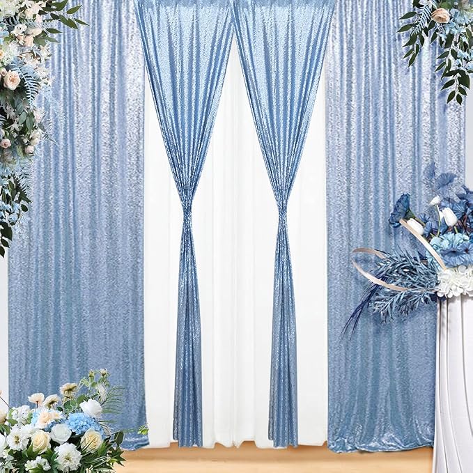 Eternal Beauty Baby Blue Sequin Backdrop Curtains, 4 Panels 2x8FT | 3mm Sparkle by EternalBeauty