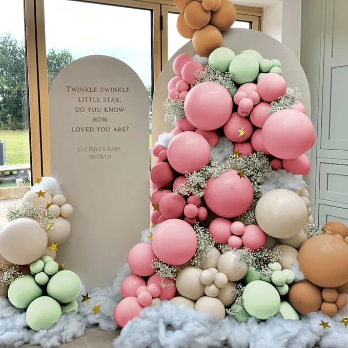 Sage Green Pink White Brown Balloons Garland Arch Kit - Image 3