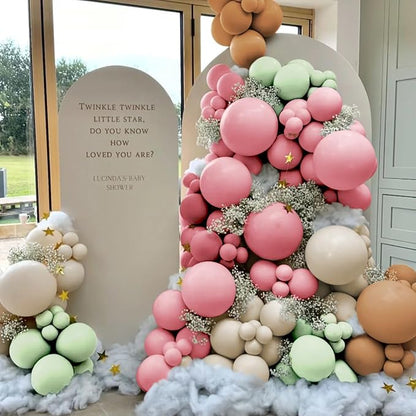 Sage Green Pink White Brown Balloons Garland Arch Kit - Image 3