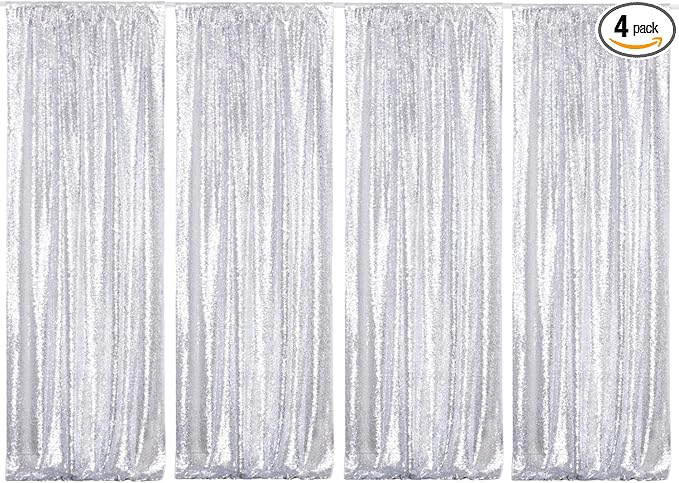 Poise3EHome Silver Sequin Backdrop Curtains, 4 Panels 2FTx8FT Glitter Background by Poise3EHome