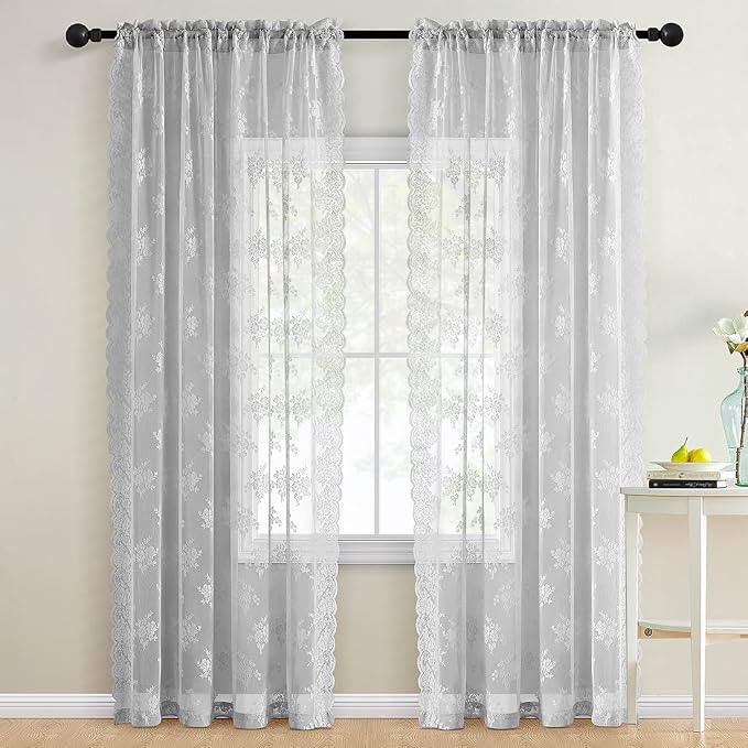 Kotile Vintage Grey Sheer Curtains - Image 6