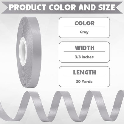 30Yards 3/8In Gray Thin Ribbon for Gift Wrapping Wedding Birthday Holiday | - Image 2