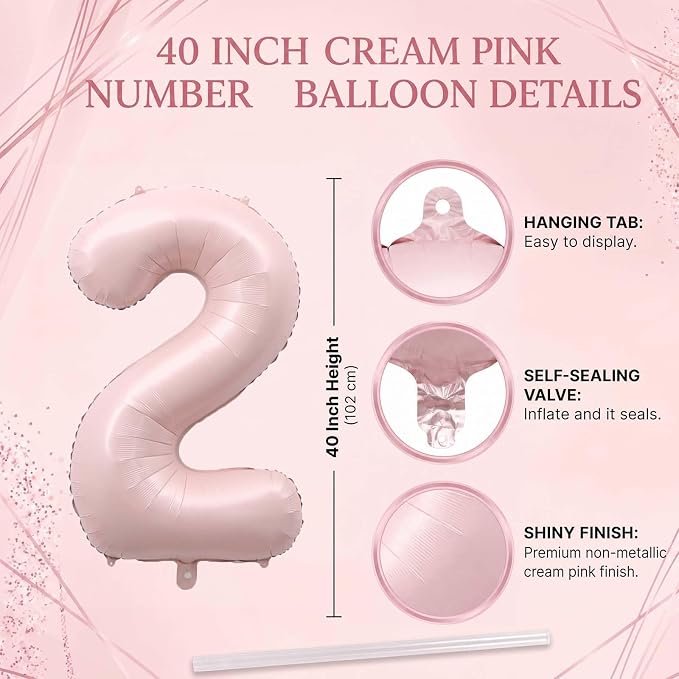 Baby Pink Number 12 Balloon 40 Inch, Blush Foil Numeral Party Supplies | - Image 4