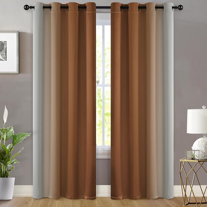 Yakamok Ombre Curtains Burnt Orange and Greyish White - Image 2