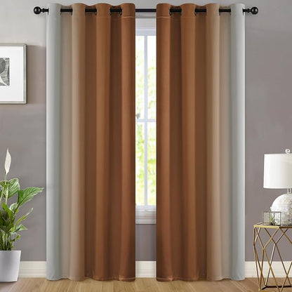 Yakamok Ombre Curtains Burnt Orange and Greyish White - Image 2