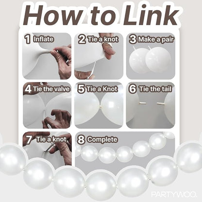 PartyWoo Pearl White Linking Balloons 100pcs 6 Inch White Link Balloons | - Image 5