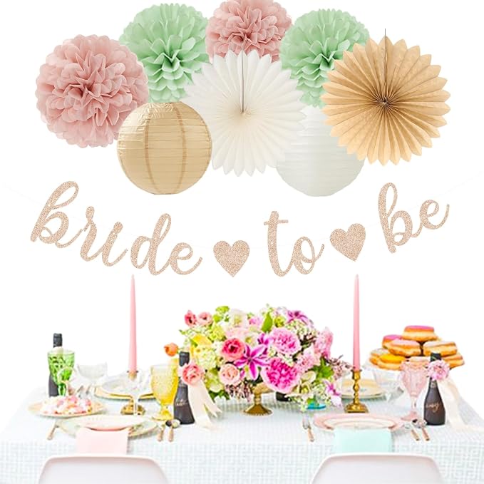 Sage-Green Pink-Beige Bridal-Shower Party-Decorations - Image 5