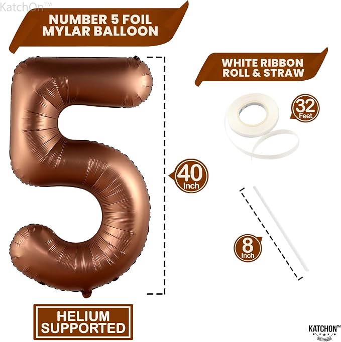 KatchOn Coffee Brown Number 5 Balloon 40 Inch, 5 Birthday Decorations | Number - Image 4
