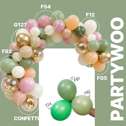 PartyWoo Pink and Green Balloons 66pcs Metallic Green Dusty Pink Balloons | - Image 3