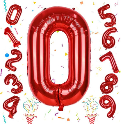 Red Large Number Balloons, 40 Inch Foil 0-9 Set Number Balloon by Isndare