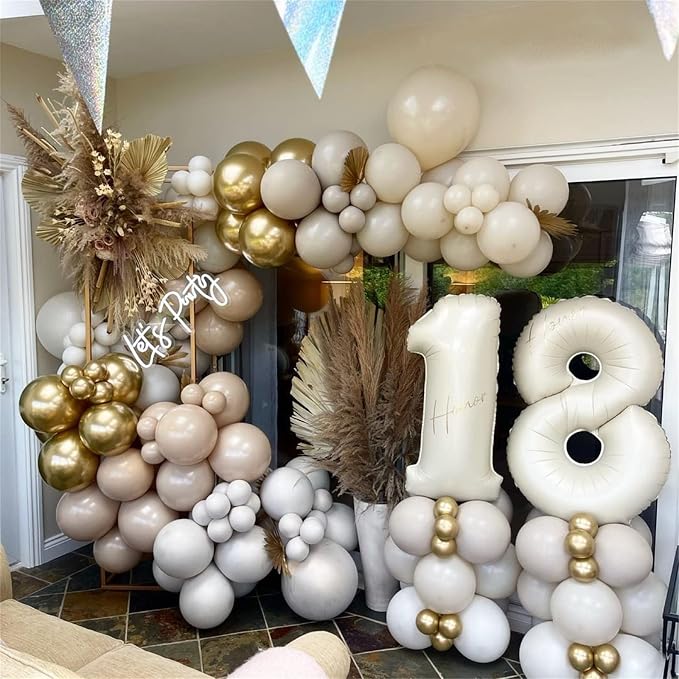 40 Inch Beige Large Numbers Balloons 3, Self Inflating Ivory White Digit 3 - Image 8