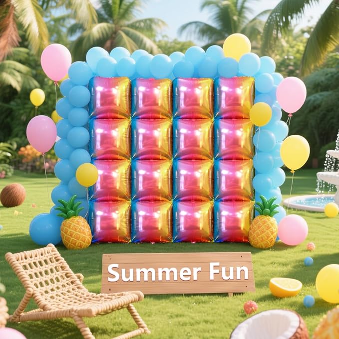 NISOCY 25PCS Gradient Colorful Square Foil Balloons Wall Backdrop | Double - Image 5