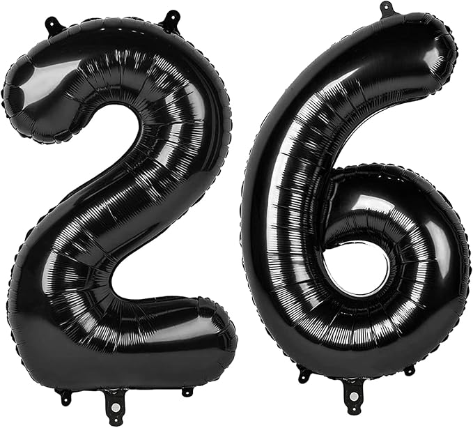 40 Inch Black Mylar Foil Number 26 Birthday Balloon, 26 Boy Girl Party by Upgesy