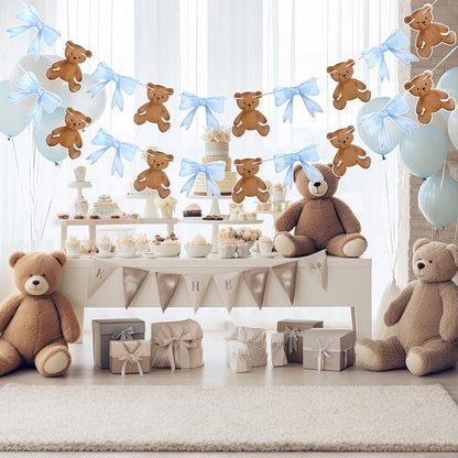 2 Pcs Blue We Can Bearly Wait Banner 6.56 ft Bear Theme Baby Shower Decorations - Image 5