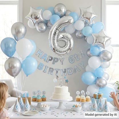 Sleek Silver Metallic Finish Number 6 Balloon, Chic Modern Party Decorations - Image 3