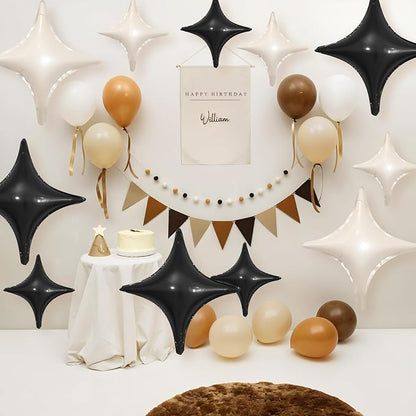 Black White Star Balloons, 26Inch and 10Inch Black Cream White Quadrangle - Image 4