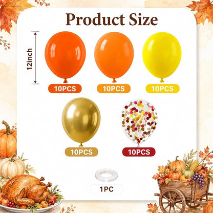 Fall Balloons 12 Inch Thanksgiving Burnt Orange Gold Confetti Balloons Set | - Image 2