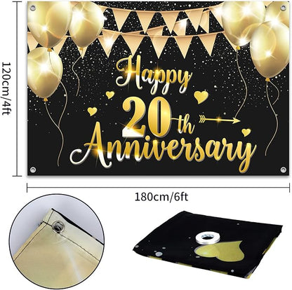 HAMIGAR 6x4ft Happy 20th Anniversary Banner Backdrop - Image 2