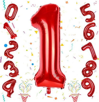 Red 1 Balloon Number for 1st Girls Birthday, 40 Inch Number Foil Balloons 0-9 by Isndare