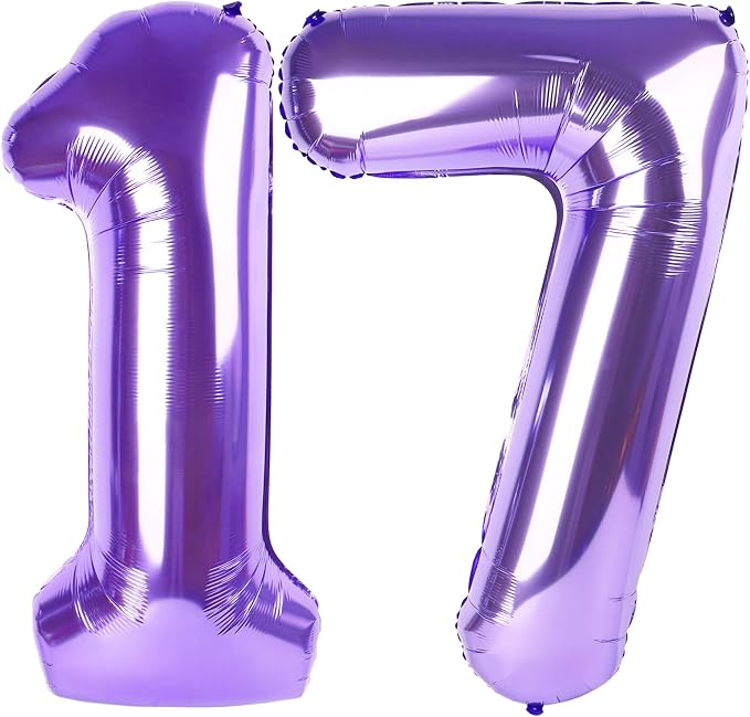 17 Balloon - Purple Birthday Number Balloons, 40 Inch Decorations Men Women | by ALPHADELTAPI