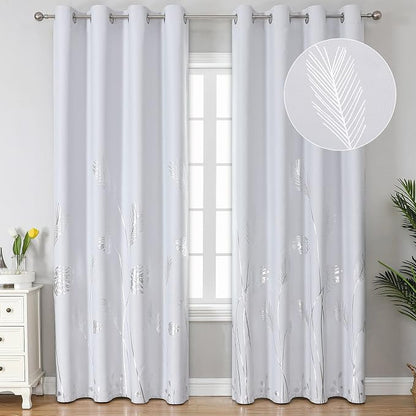 Greyish White Thermal Insulted Curtains 96 Inches Long Room Darkening Light by ESTELARTEXTILER