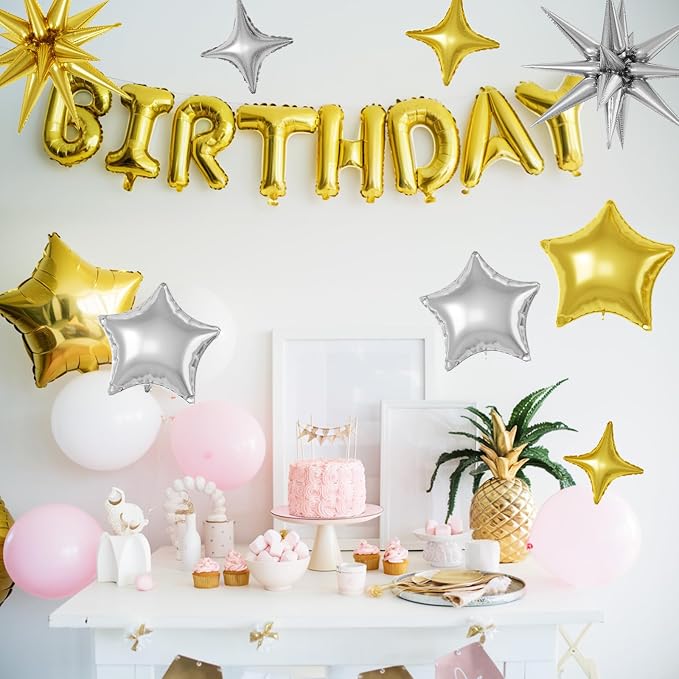 Gold Silver Star Balloons, 22/18/10 Inch Foil Balloons, Four-Pointed Balloon - Image 4