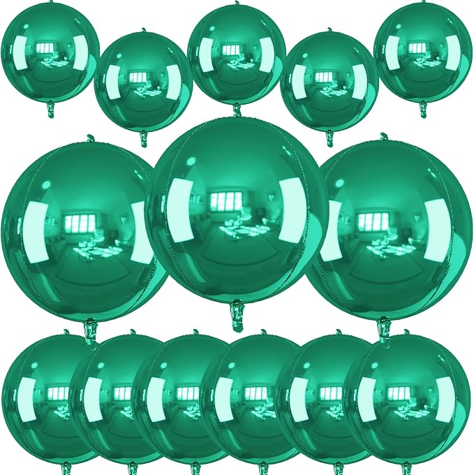 14 Pcs Green Round Foil Balloons 22/15/10 Hunter Emerald Forest Green Metallic - Image 5
