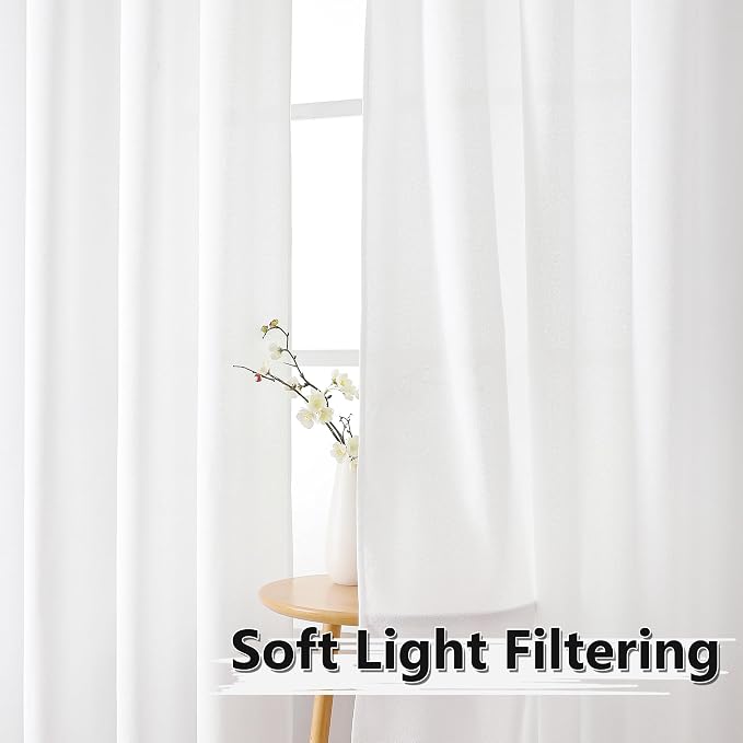 Tollpiz Linen Curtains Living Room Rod Pocket Semi Sheer Curtain Burlap Light - Image 2
