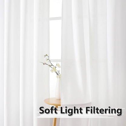 Tollpiz Short Linen Curtain Bedroom Rod Pocket Semi Sheer Curtains Burlap Light - Image 2