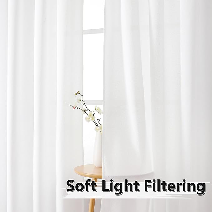 Tollpiz Short Linen Curtain Living Room Rod Pocket Semi Sheer Curtains Burlap - Image 2