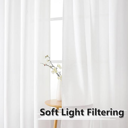 Tollpiz Short Linen Curtain Living Room Rod Pocket Semi Sheer Curtains Burlap - Image 2