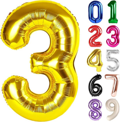 3 Balloon - Gold Birthday Number Balloons, 40 Inch Decorations Men Women | Gold by ALPHADELTAPI