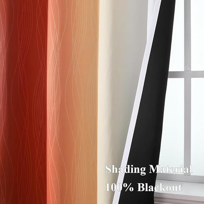 Burnt Orange and Greyish White Ombre Blackout Curtains - Image 5