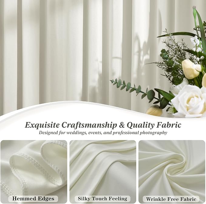 50 ft x 10 ft Wrinkle Free Beige Backdrop Curtain - Image 3