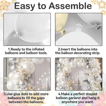 White and Silver Balloon Arch Kit, Double Stuffed Pearl Sand White Metal Silver - Image 7