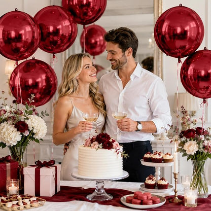 10Pcs Red Round Foil Balloons, Metallic Silver Dark Red Foil Baloon - Image 7